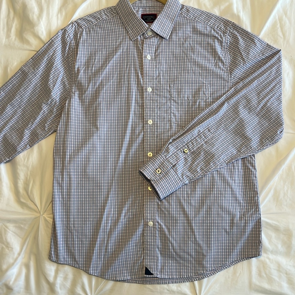 UNTUCKit Large Slim Fit Men’s Casual Button Down Long Sleeve Blue Pink Checked
